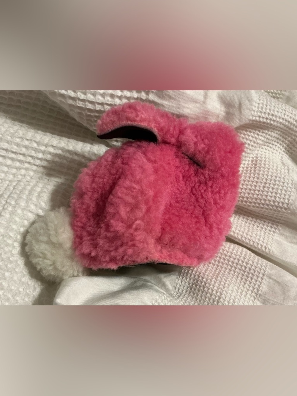 Loewe Pink Shearling Bunny Keyring Bag Charm with Silver Hardware